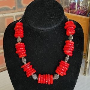 BARSE .925 Sterling Silver Dragonfly & Coral Chunky Necklace
